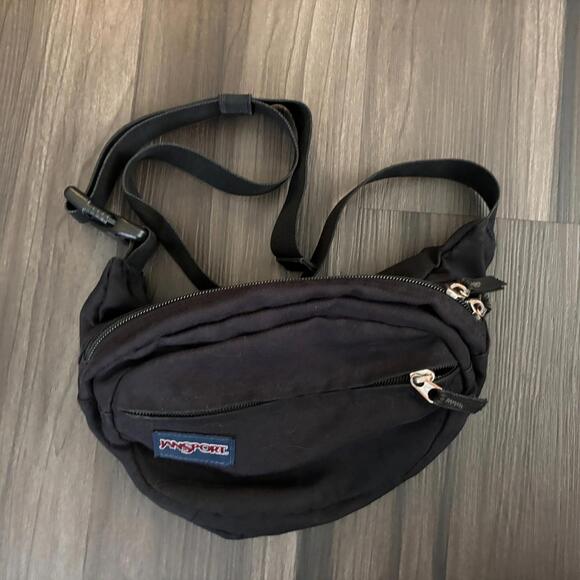 Vintage Jansport Fanny Pack Black Double Zip Up Buckle Pack Black Belt Bag - Picture 3 of 7